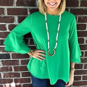 NEW pretty green blouse with bell sleeves - size S